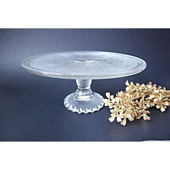 Vintage Cake Plate Harp Pattern Jennette Glass Company 1960's - Picture 1 of 5